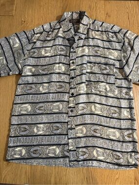 Pur Men's Short-Sleeve Button-Up Shirt in Silver and Black